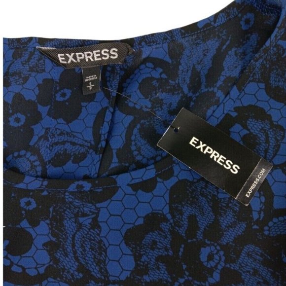 EXPRESS tank top Split Back Tank Top Floral Lace Print Black/Blue Sz S - Picture 4 of 4